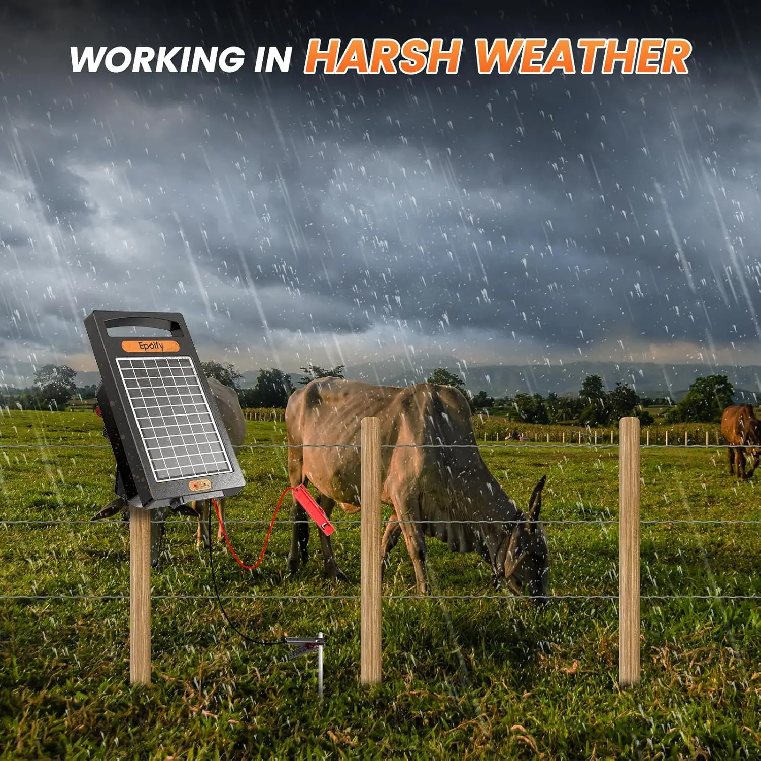 شاحن سياج كهربائي يعمل بالطاقة الشمسية لمدة 24 ساعة، 10 أمتار، شاحن سياج كهربائي يصل إلى 10200 فولت، طاقة محمولة 0.18J