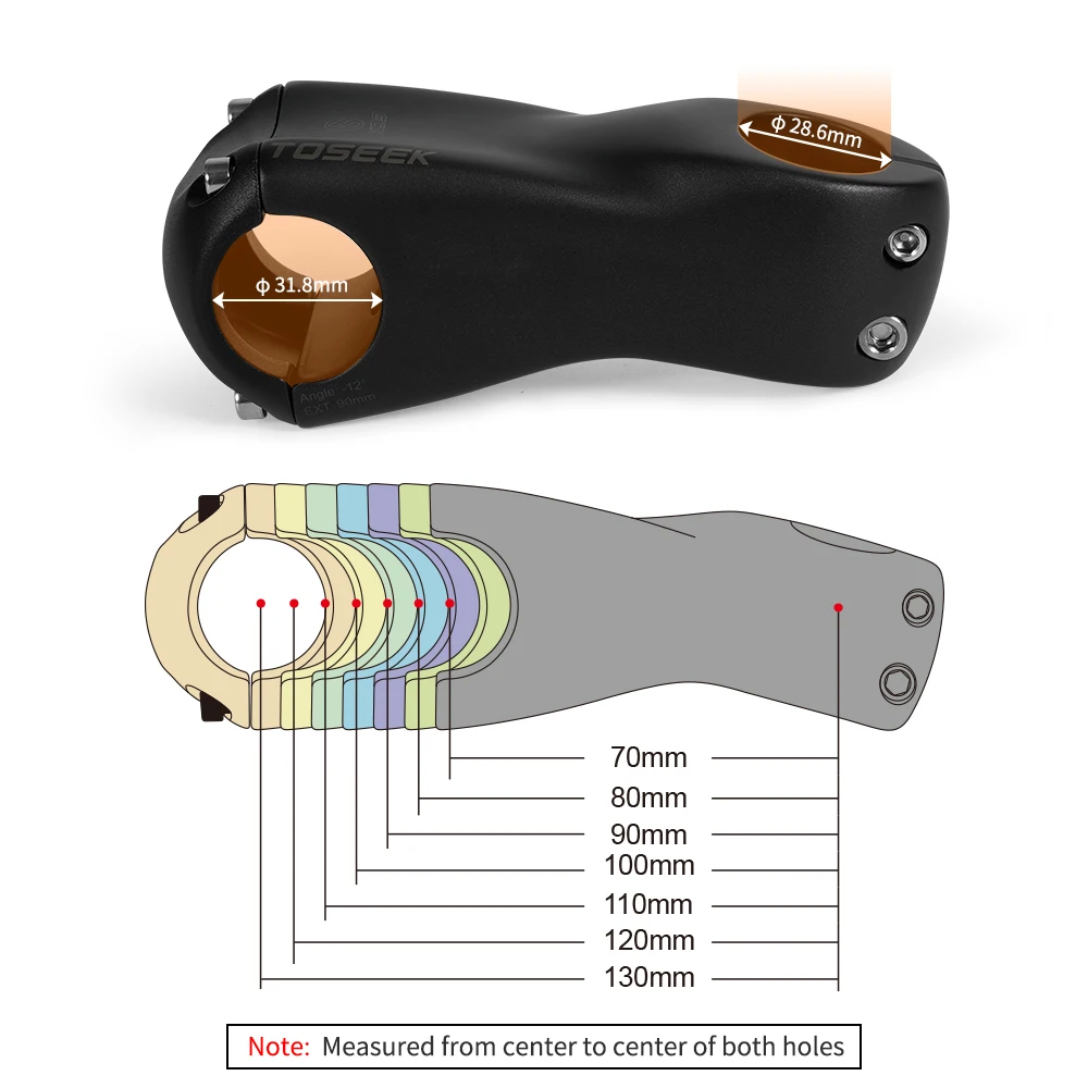 สเต็มจักรยานเสือภูเขา TOSEEK K03 คาร์บอน 12 องศา ขนาด 31.8 มม. ความยาว 100/110/120/130 มม. สีดำด้าน อะไหล่จักรยาน