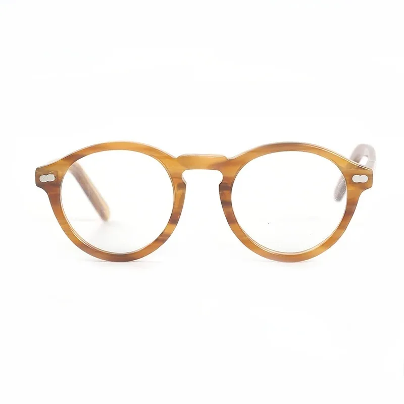 Runde Vintage-Acetat-Brille im Johnny-Depp-Lemtosh-Stil für Herren und Damen, Computerbrille, Luxusmarken-Brillengestell – Detail 17