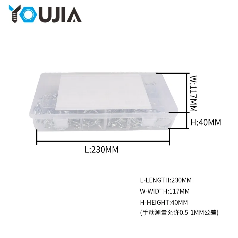 مصدر التجارة الخارجية صندوق مكون من 110 قطعة من Φ5-Φ24 مشابك أنبوبية زنبركية مزدوجة الخط / مشابك خرطوم مزدوجة الخط / مشابك أنابيب المياه