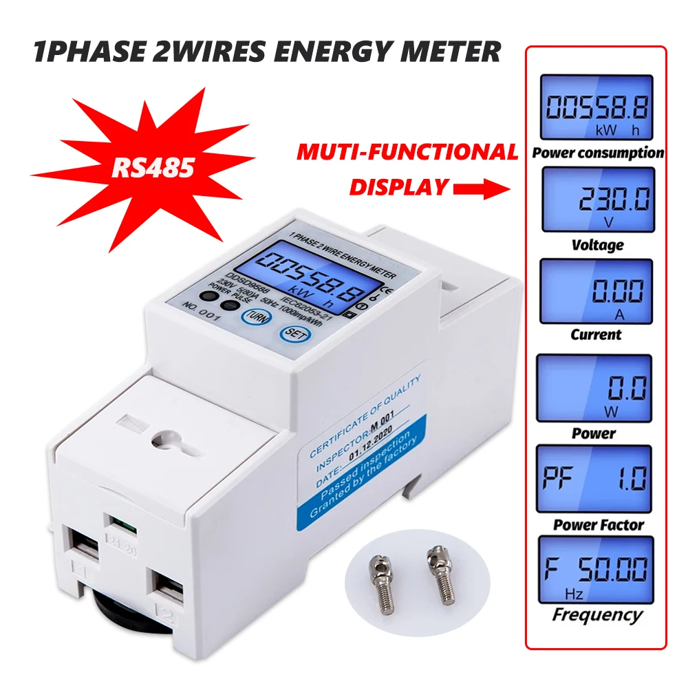 Modbus RS485 Electric Power Energy Meter AC 230V 5-80A   Digital Electricity kWh Consumption Meter With Voltage Current Display