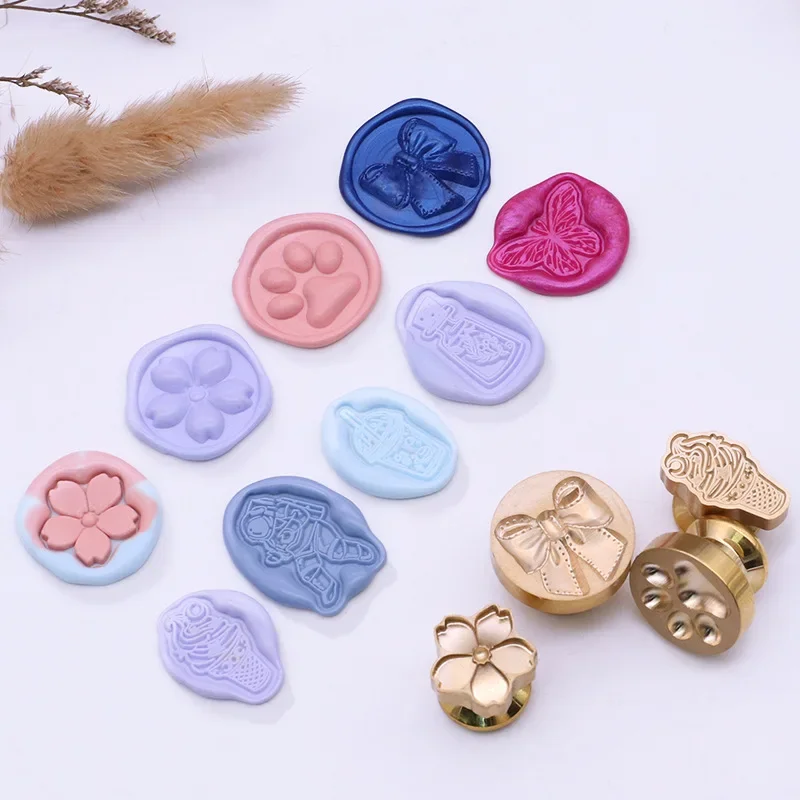 Sealing Wax Stamps 3D Flowers Brass Embossed Fire Paint Stamp Head Alien Food Pattern for Card Making Wedding Decorative Crafts