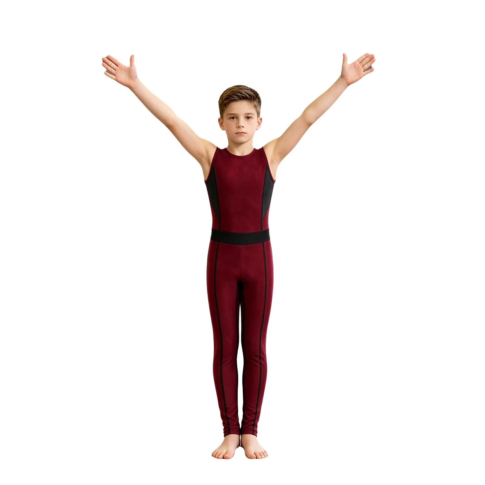 Ärmelloses Gymnastik-Unitard für Jungen, Kinder-Trainingsanzug, dehnbarer Leotard, Tanz-Trainings-Jumpsuit, Ballett-Tanz-Wettkampfkleidung – Detail 7