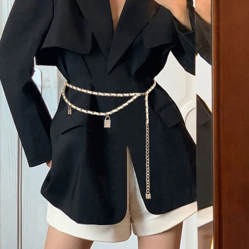 Xiaoxiangfeng Rantai Pinggang Rok Wanita Setelan Dekoratif Kelas Atas Logam Sabuk Rantai Sweter Aksesori Rantai Celana Baru