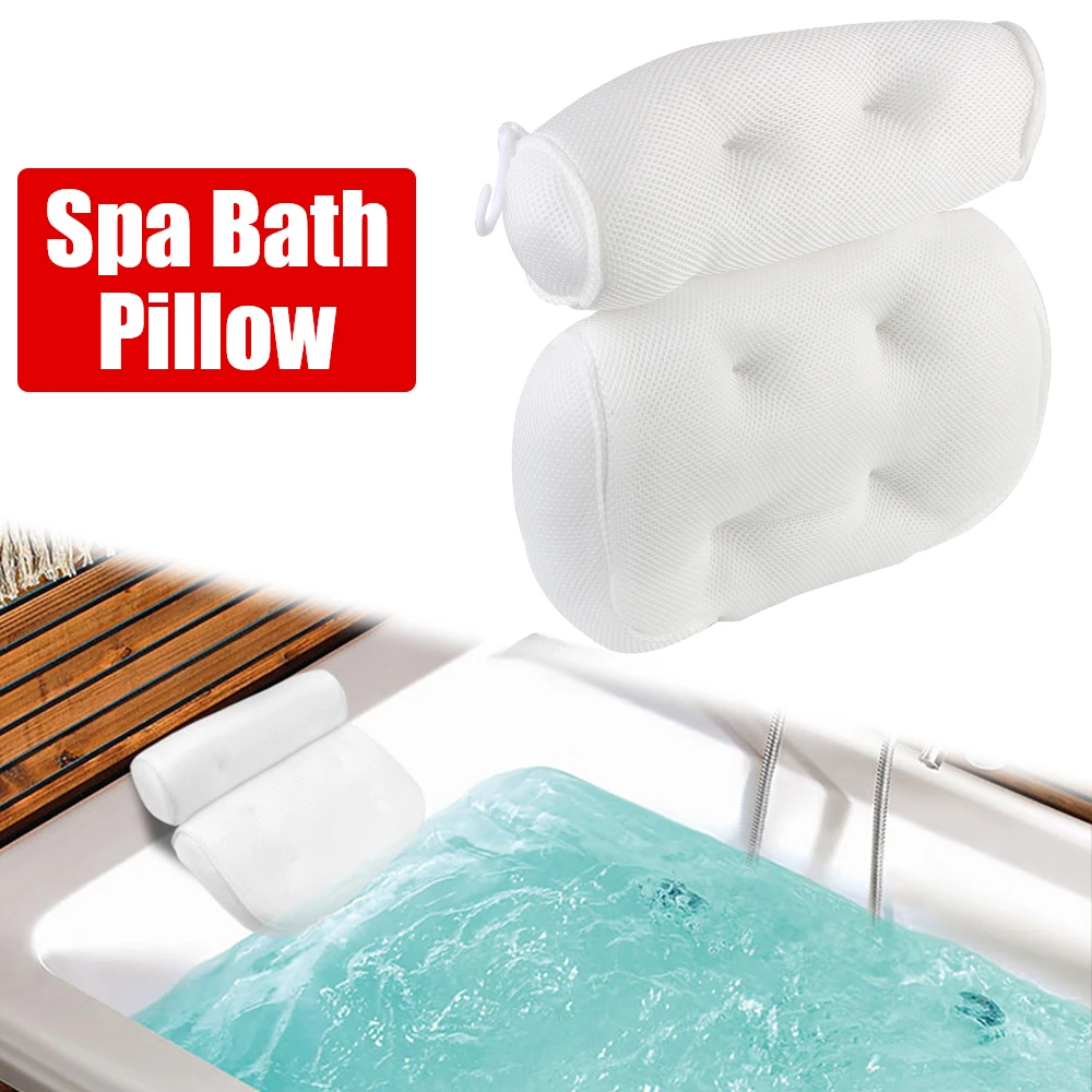 Almohada Antideslizante para Bañera, Almohada de Apoyo para Cabeza, Cuello y Espalda, Accesorio de Baño con Ventosas, Malla 3D Transpirable