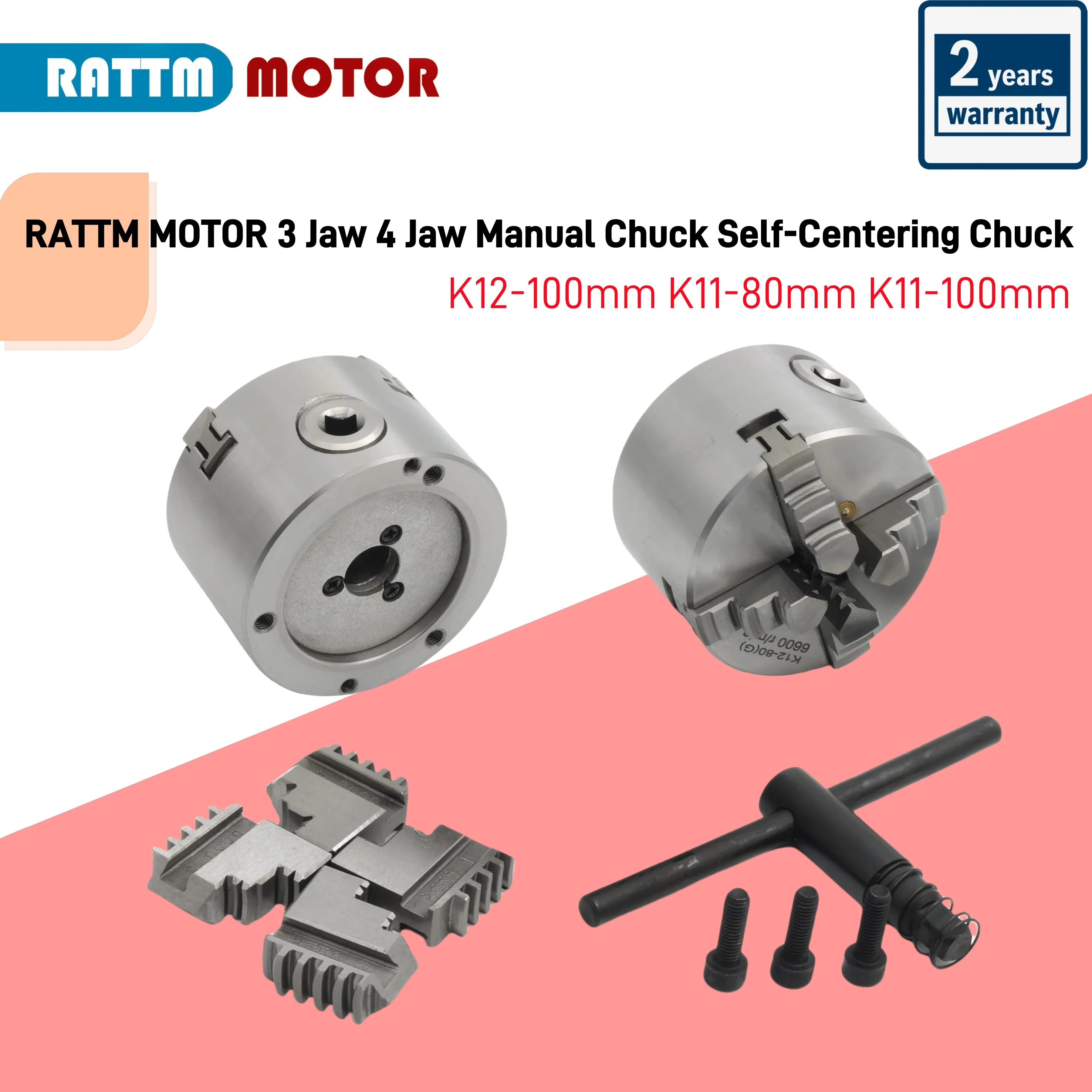 RATTM MOTOR 3 Jaw 4 Jaw K12-100mm K11-80mm K11-100mm Manual Chuck Self-Centering Chuck CNC Machine Tool Lathe Chuck