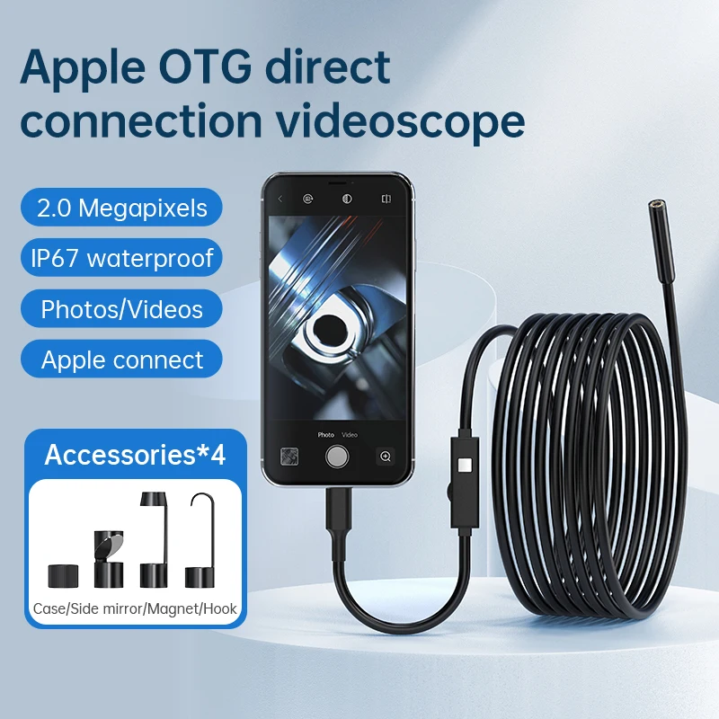 W400-A Lightning Cable Connection IP67 Waterproof 7.9mm 3m rigid 1440P full HD Video Endoscope for IOS