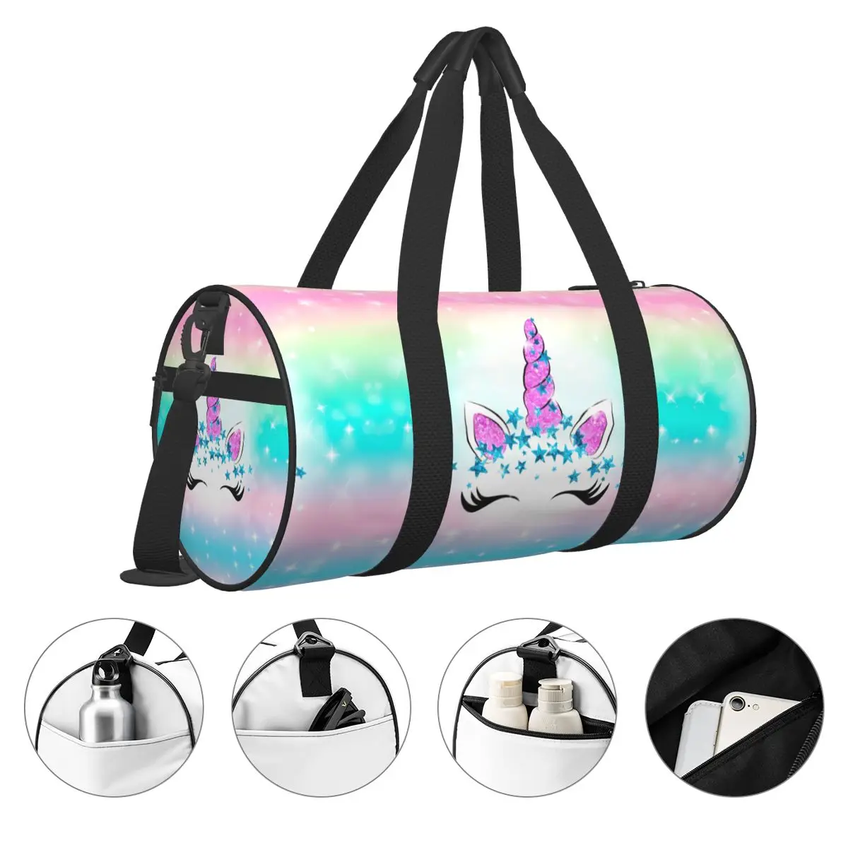 Happy Birthday Unicorn Sport Bags Pinkl Girl with Shoes Gym Bag Portable Couple Pattern Handbag Swimming Funny Fitness Bag