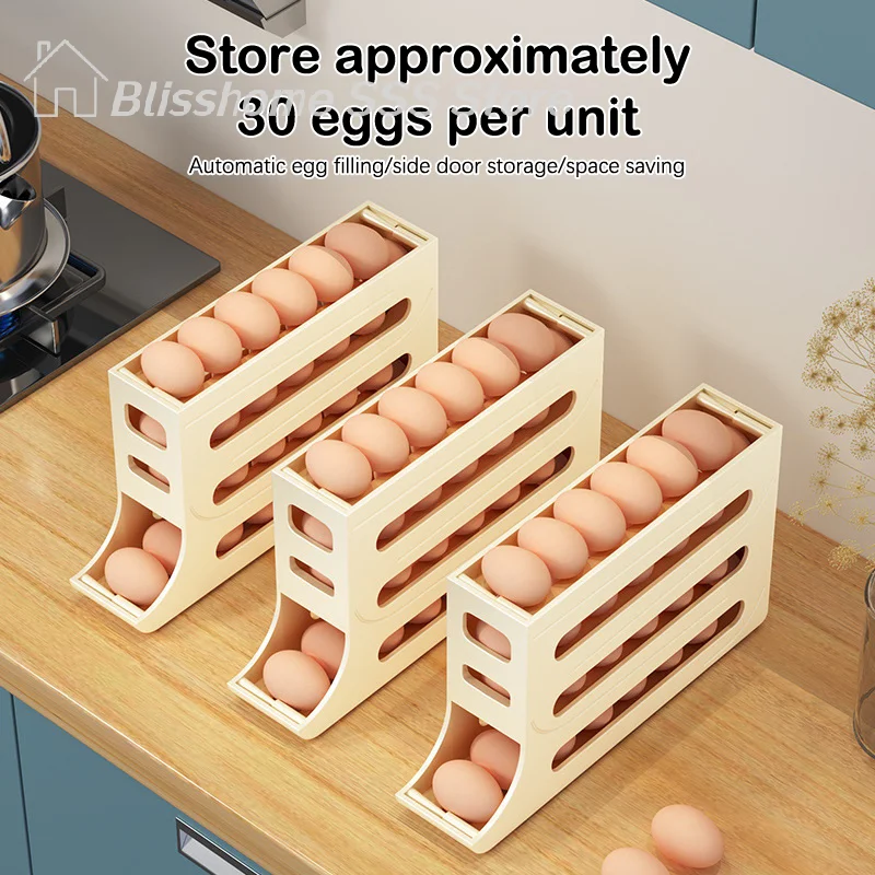 【S】Refrigerator Egg Storage Box Kitchen Egg Box Storage Egg Box Four-Layer Dedicated Egg Carton Egg Rolling Egg Storage Box