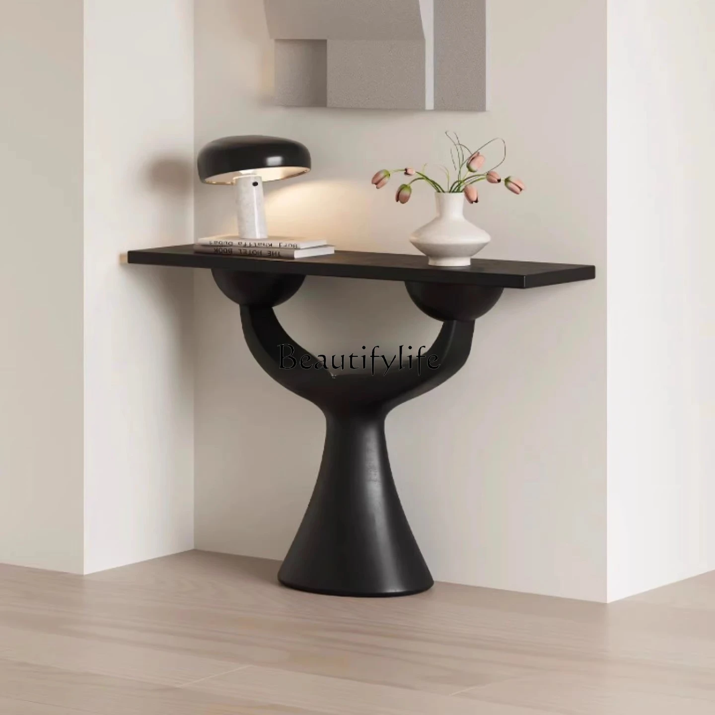 

Medieval French retro solid wood porch table wabi sandy wind medieval entry door decorative cabinet against the wall