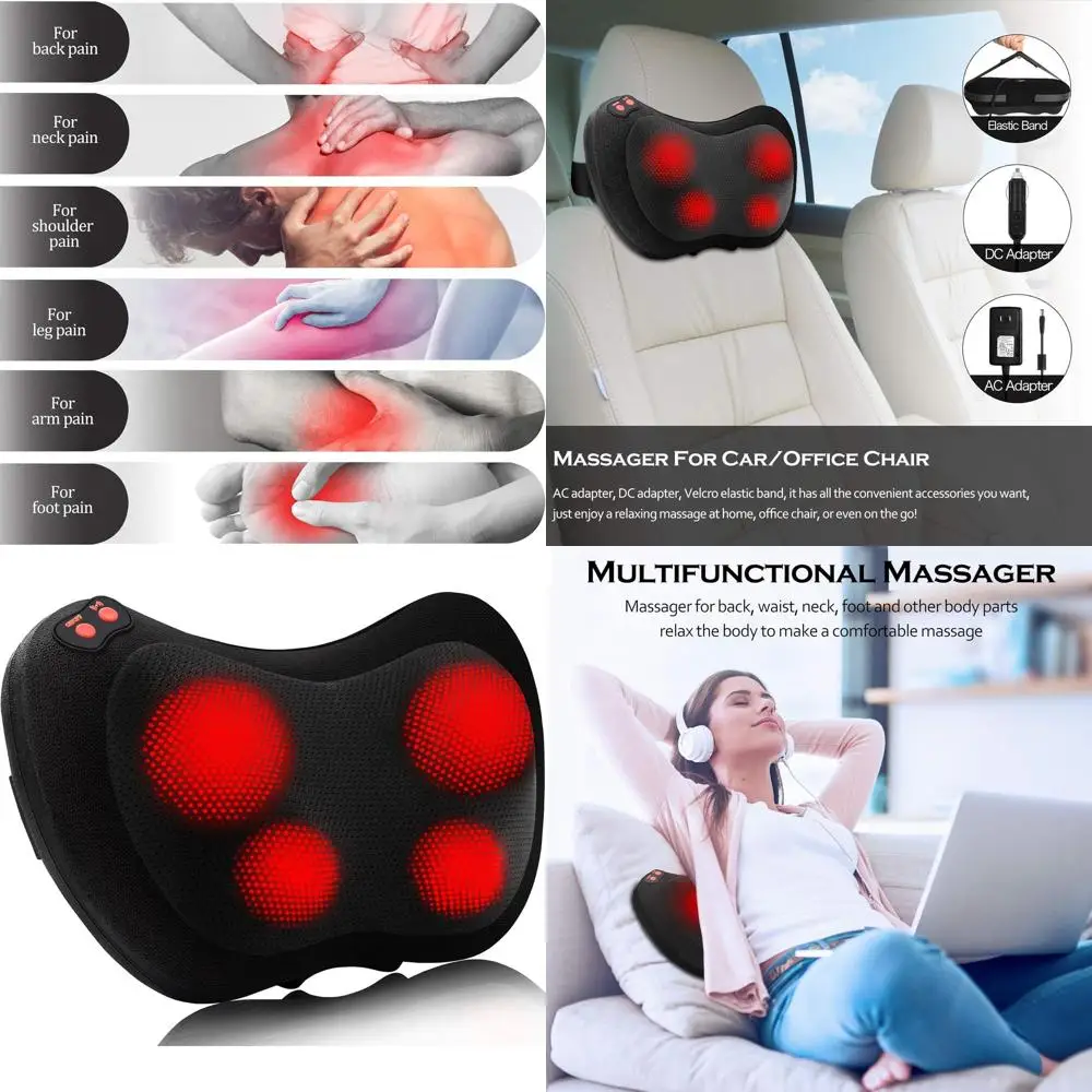 

Массажная подушка с подогревом Шиацу для шеи, спины, плеч и стоп - Электрический массажер с функцией разминания для снятия боли, идеальный подарок для