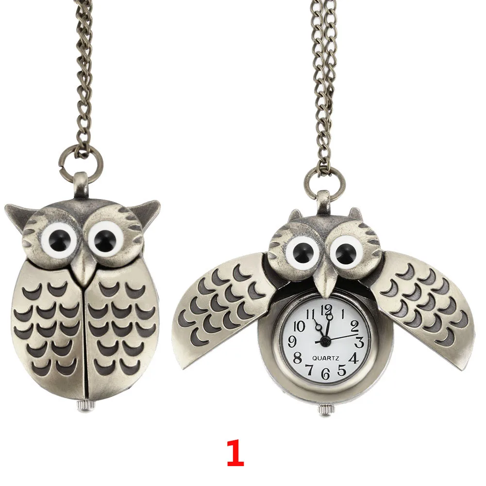 Fashion Vintage Men Women  Alloy Retro Owl Shape Clock Pendant Long Necklace Chain Watches Birthday Gifts