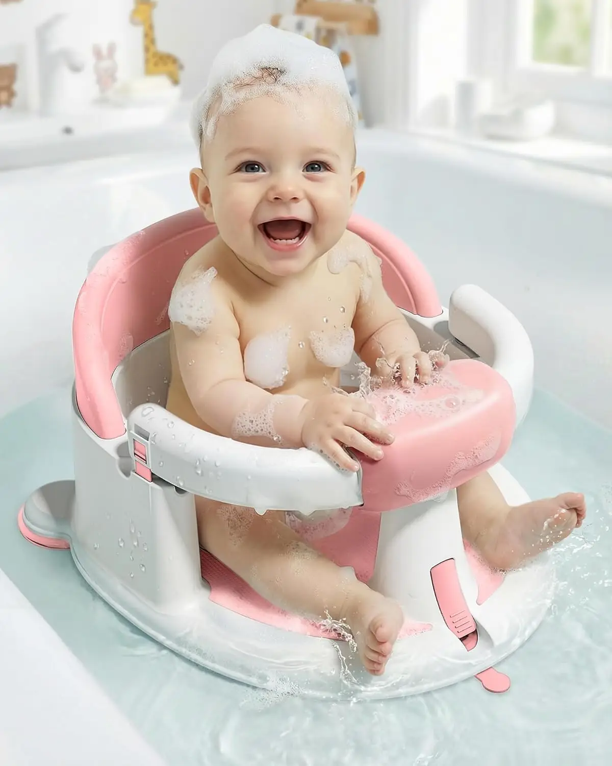 

Нескользящее сиденье для купания младенцев с присосками, безопасное и удобное для малышей 6-24 месяцев, розовое