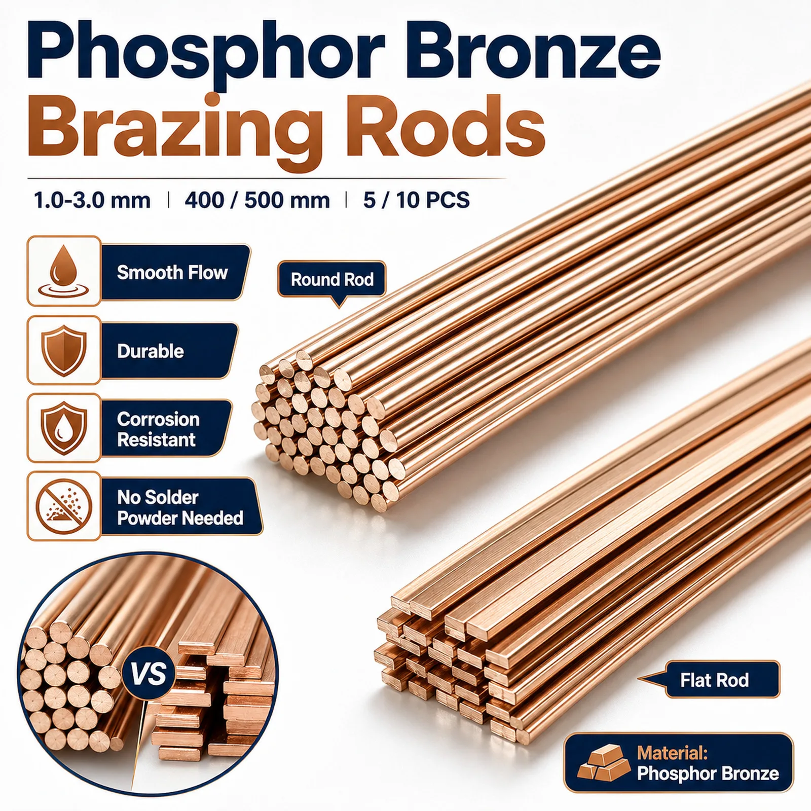 1.0-3.0mm Phosphorus Copper Welding Rod, Bronze Brass Welding Electrode Wire, No Flux Soldering Rod Without Solder Powder