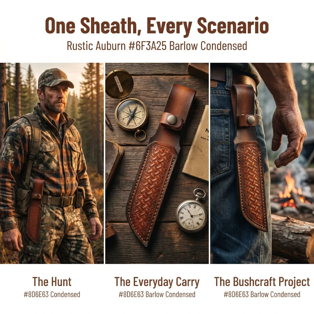 Hand Tooled Leather Knife Cover Retro Carved Pattern Waist Carry Sheath for Outdoor Hunting Jungle Fixed Knives
