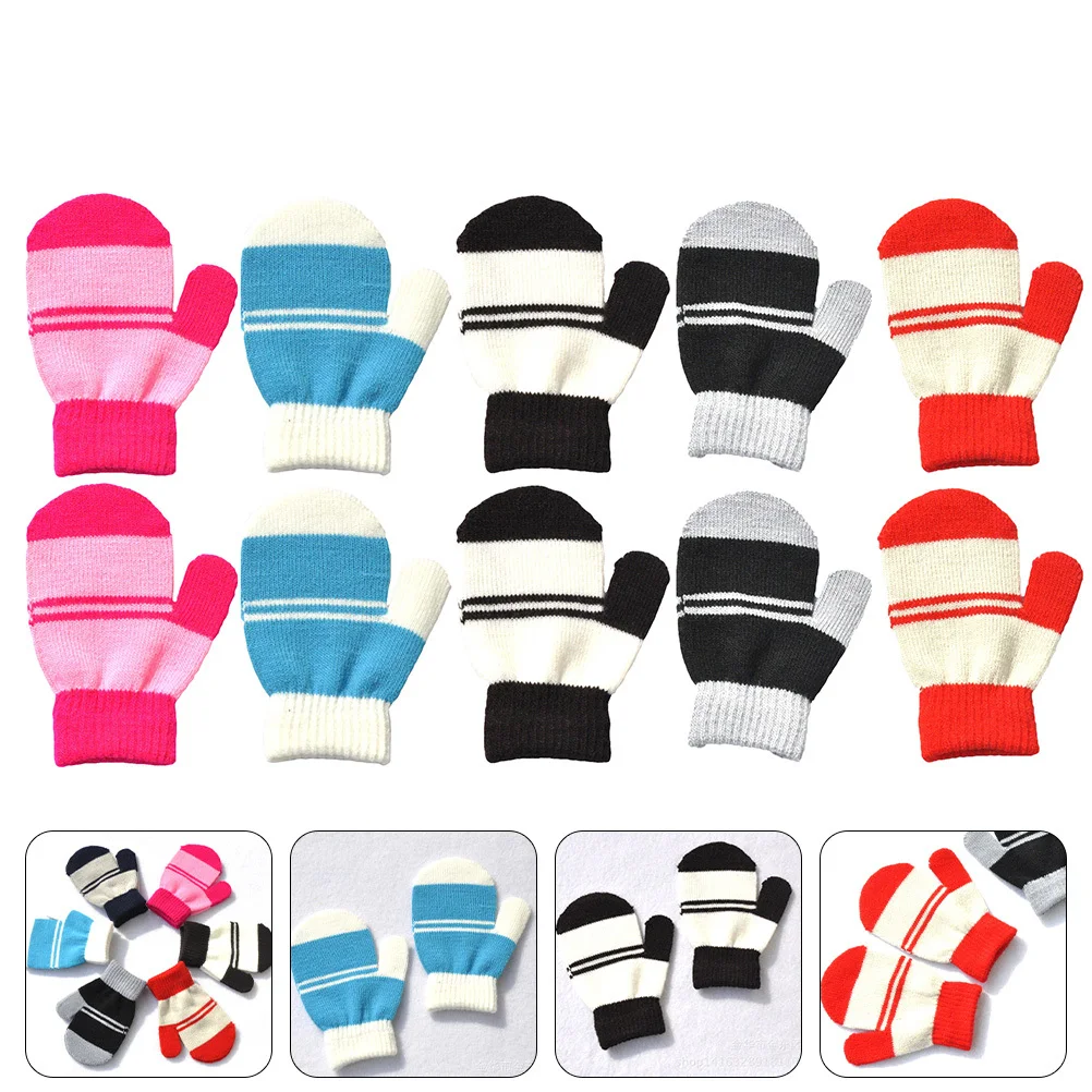 

5 Pairs Children's Warm Gloves Boys Mittens Grip Acrylic Yarn Girls Winter