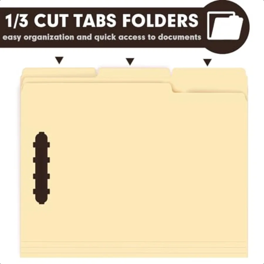 Confezione da 60 cartelle di file Manila con 1 linguetta rinforzata a 3 tagli e 2 elementi di fissaggio per organizzare file medici e documenti da ufficio