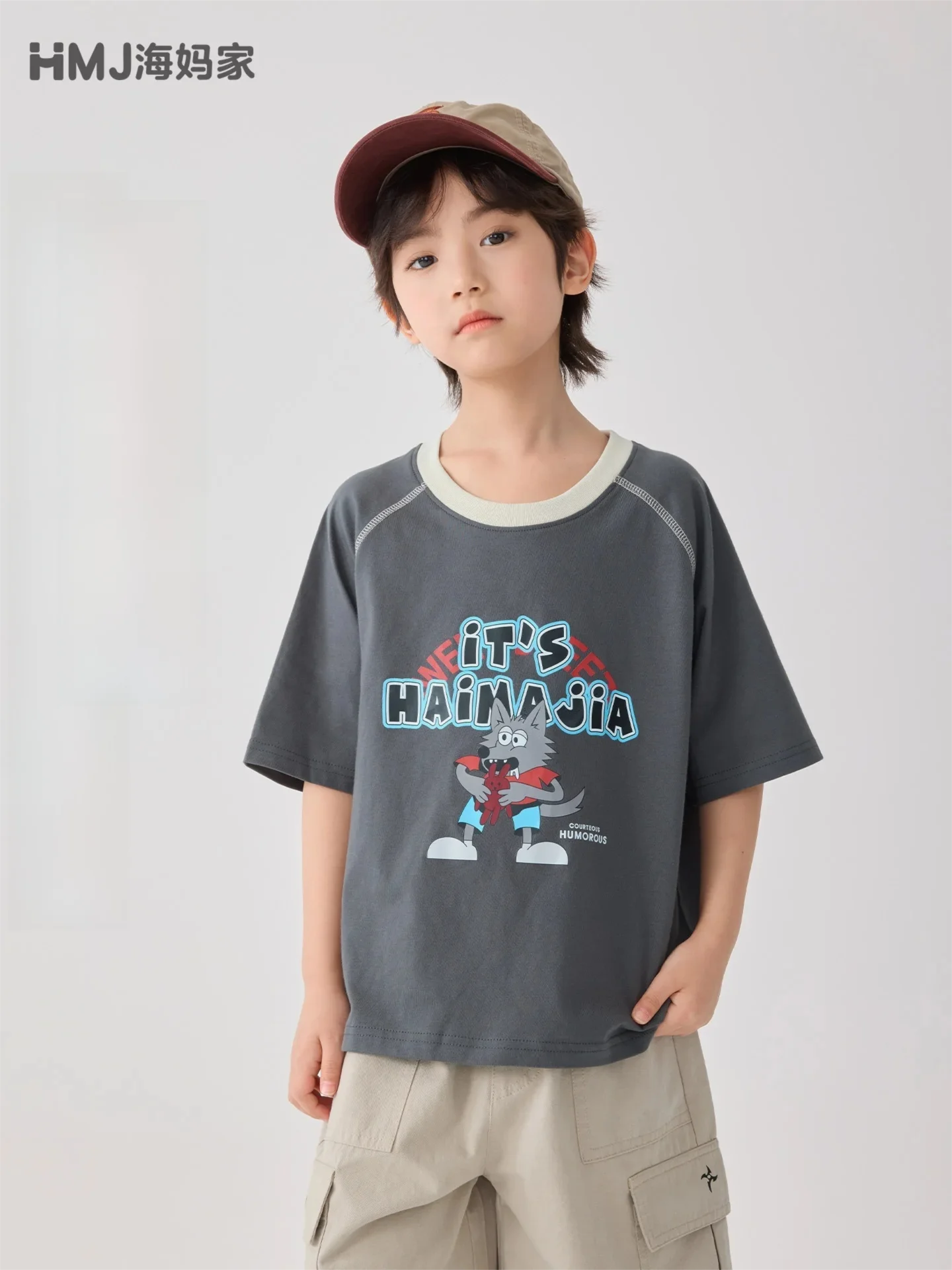 

Summer New 3-12 Years Old Boys' Short-Sleeved Shirt Pure Cotton Round-Neck Thin Top Comfortable Breathable Kids' Clothing
