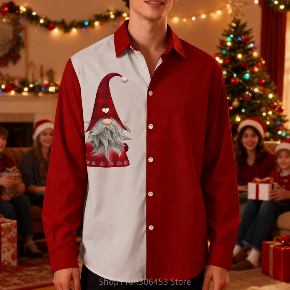 Men's Christmas New Year Reindeer Turkey 3D Printed Lining Holiday Party Funny Pattern Shirt Men's Autumn and Winter New Casual