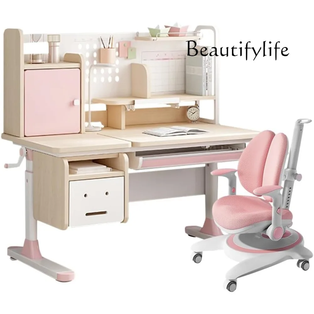 

Environmentally friendly solid wood children's table, bookshelf, drawer, backpack hook, multifunctional storage children's table