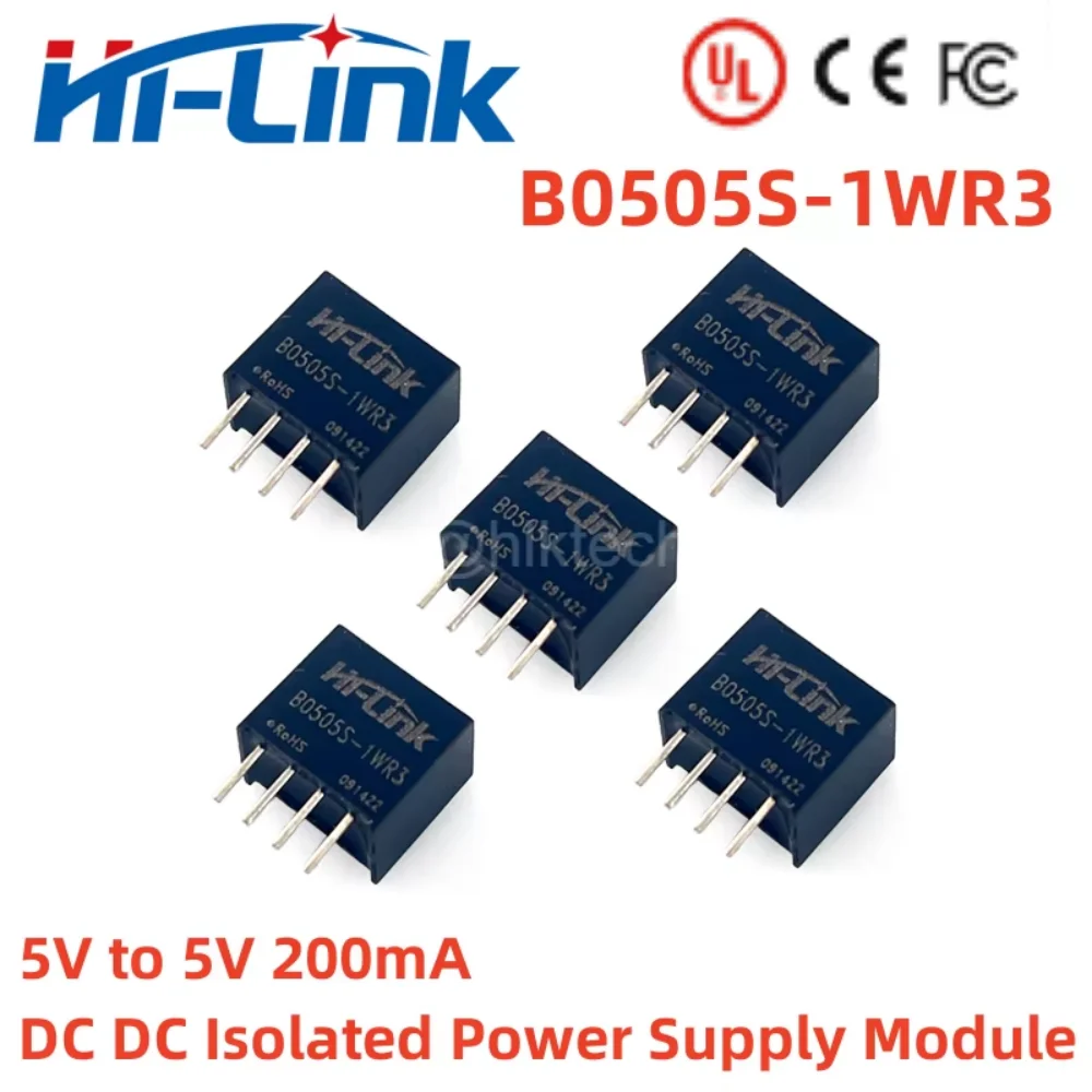 

Hilink B0505S-1WR3 UL CE FCC сертифицированный 2 шт./лот от 5 В до 5 В, 200 мА, 1 Вт, изолированный модуль питания постоянного тока, высокая эффективность