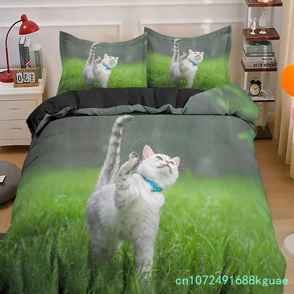 Super Cute Kitten Kids Bedding Set Kawaii Girl Quilt Cove King Queen Size Cute Cat Animal  Polyester Duvet Cover