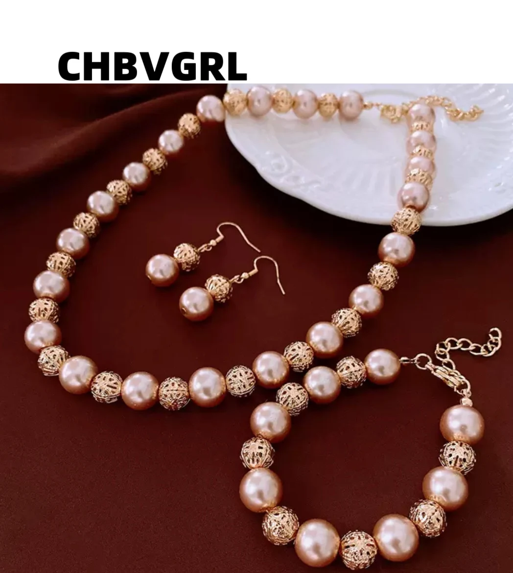 

Hot-selling round glass bead earrings, bracelets, necklaces set, retro design, sweater chain, high-end accessories.