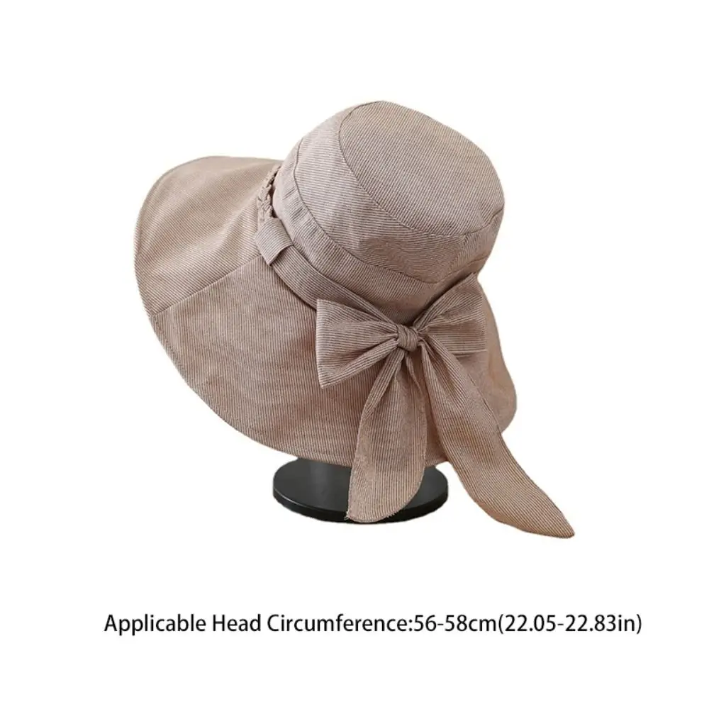 Portable Wide Brimmed Women's Sun Hat Casual with Bowknot Sunscreen Visor Cap Foldable Soft Bucket Hat Vacation