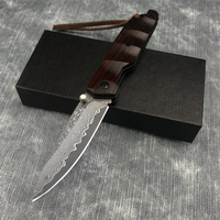 Damascus Folding Pocket Knife Rosewood Handle Rock Climbing Adventure Hunting Fishing Portable Multi-function Self Defense Tool