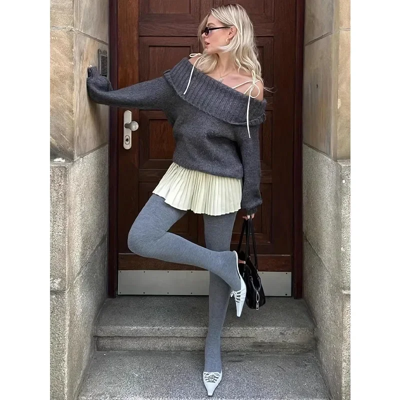 Vertical Patterned Leggings Women's Outerwear Pantyhose Socks with Skirt Spring and Autumn Winter Pressure Slimming Effect