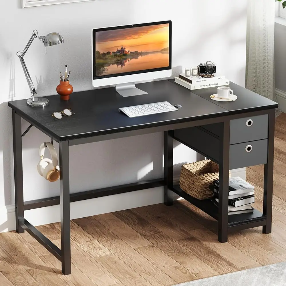 

Computer Desk With Storage Drawers, Small Office Desk Modern Simple Study Writing Table For Home Bedroom, Spacious 40X24