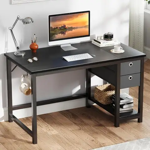 Computer Desk With Storage Drawers, Small Office Desk Modern Simple Study Writing Table For Home Bedroom, Spacious 40X24