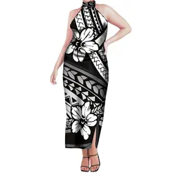 Off The Shoulder Woman Dress Hawaii Summer Samoa Tribal Print Dress Black And White Polynesian Print