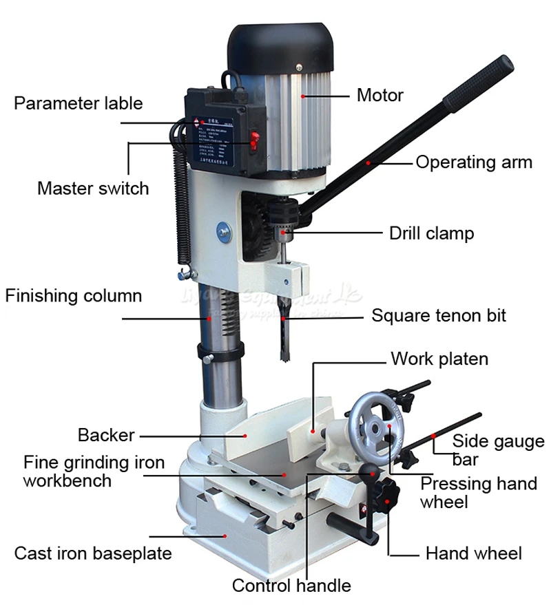 Woodworking Mortising Machine 750W Cutting Drilling Hole Tenon 6~15MM
