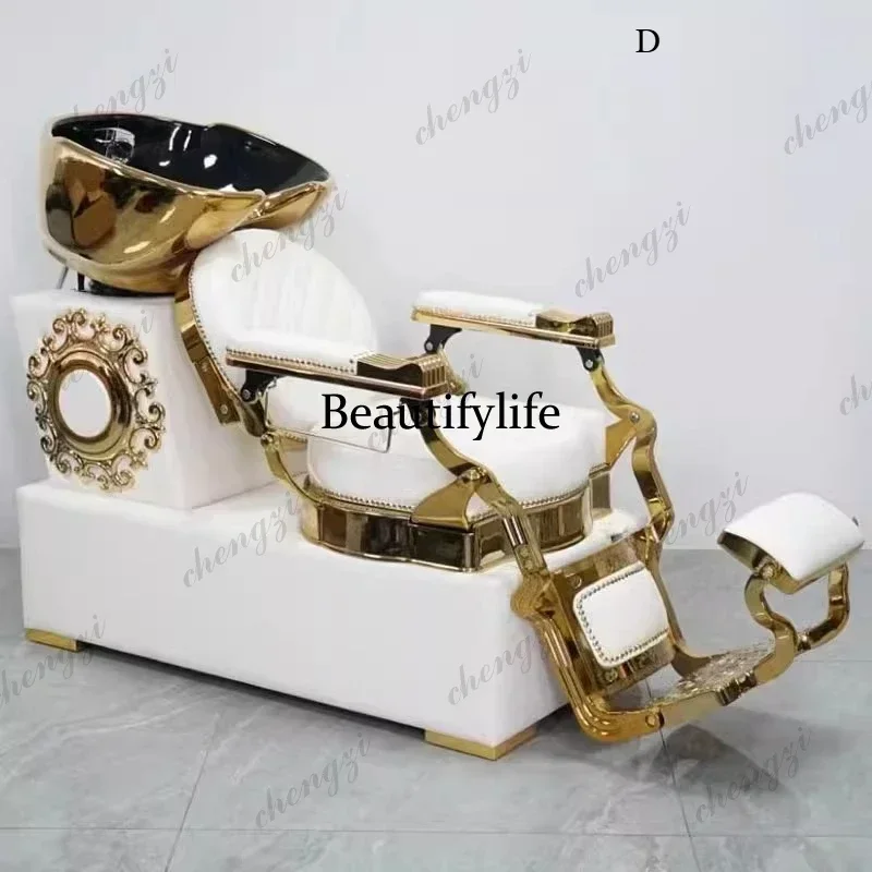 F182   seated shampoo bed barber shop flush chair reclining retro haircut chair shampoo bed