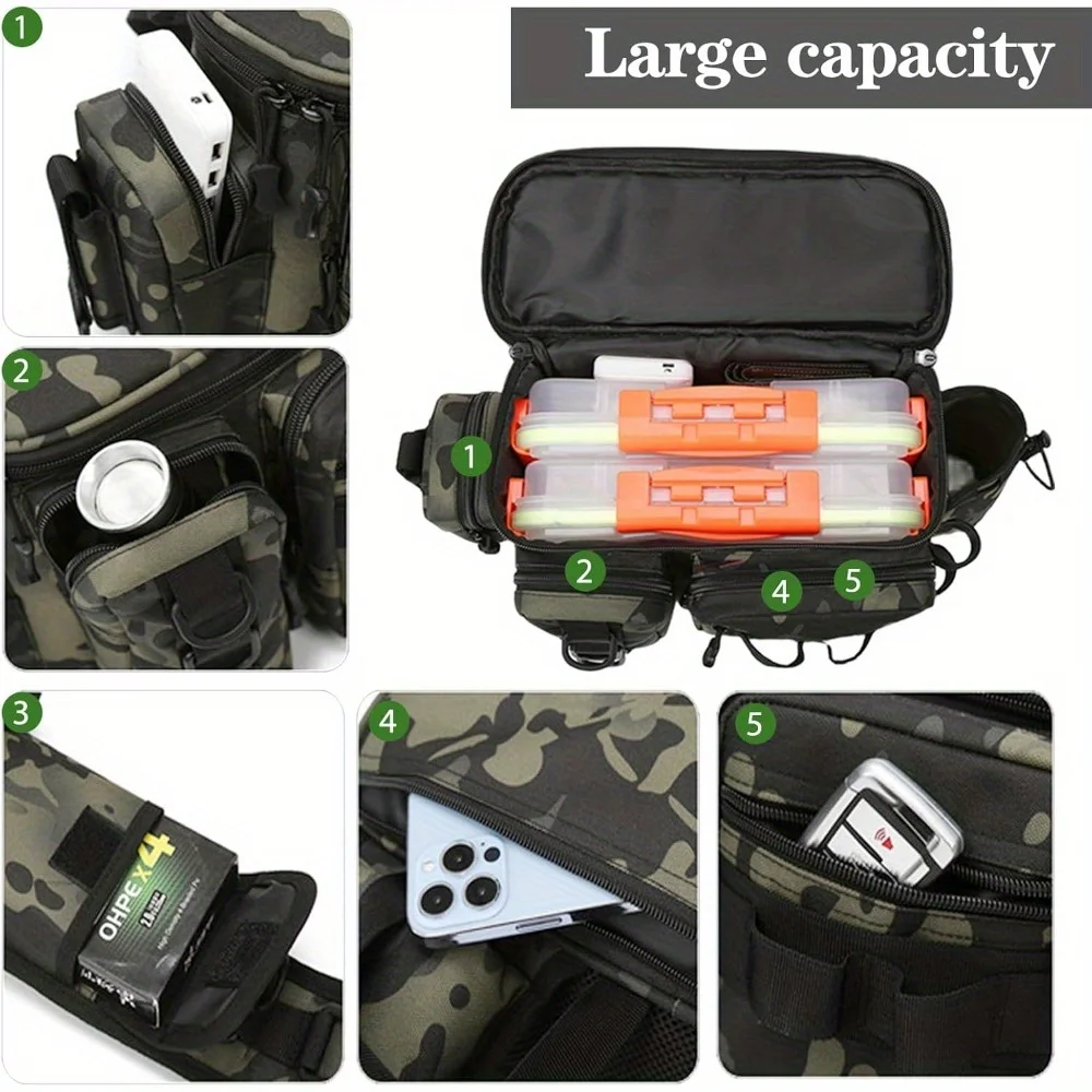 Fishing Tackle Backpack Fishing Waist Bag Fishing Tackle Shoulder Bag, Ideal for Fishing, Camping, Hiking and More 3