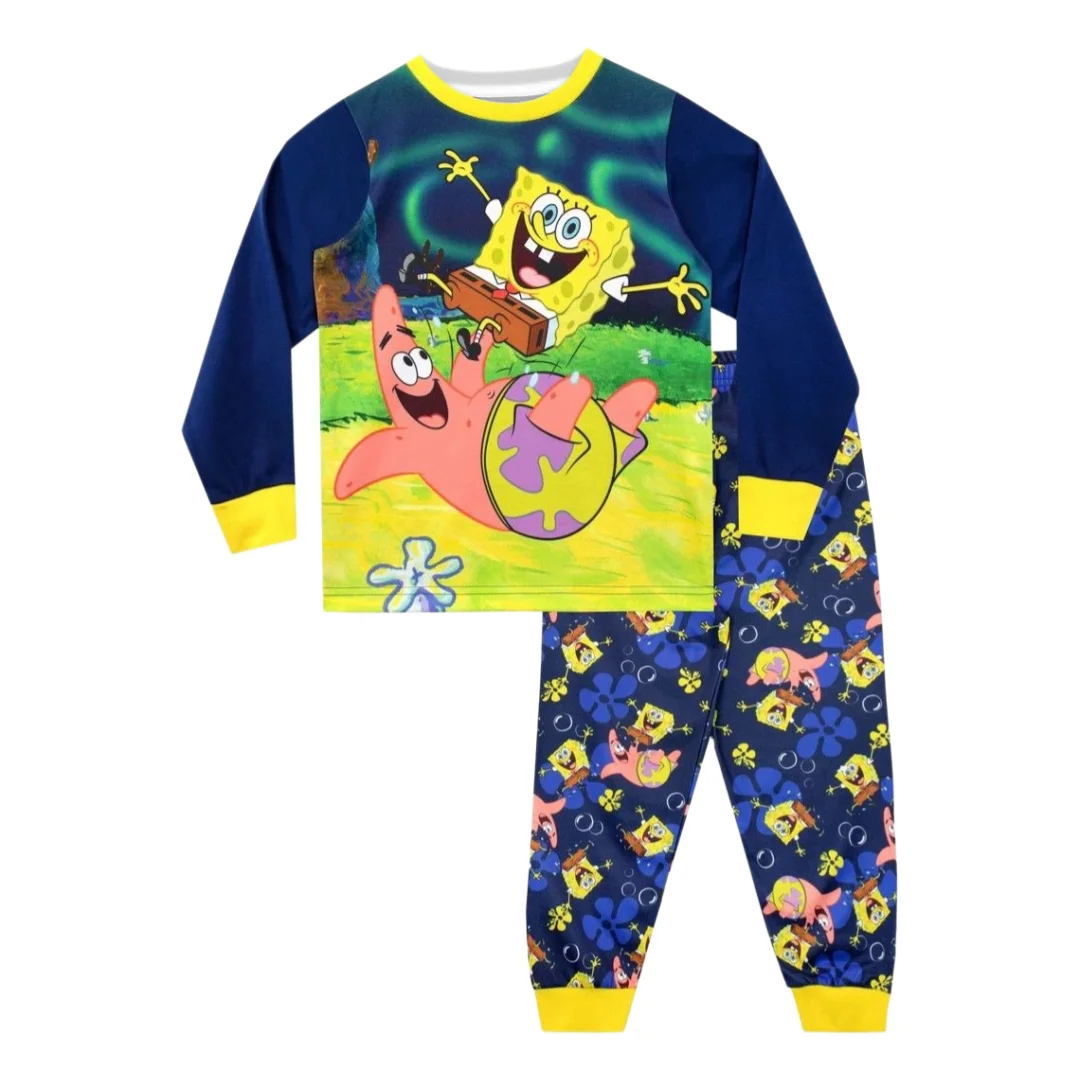 Potdemiel Spongebob & Patrick Star Pajama Adult Kids Crew Neck Sweatshirt & Sweatpants Set Soft Relaxed-Fit Family Autumn Winter