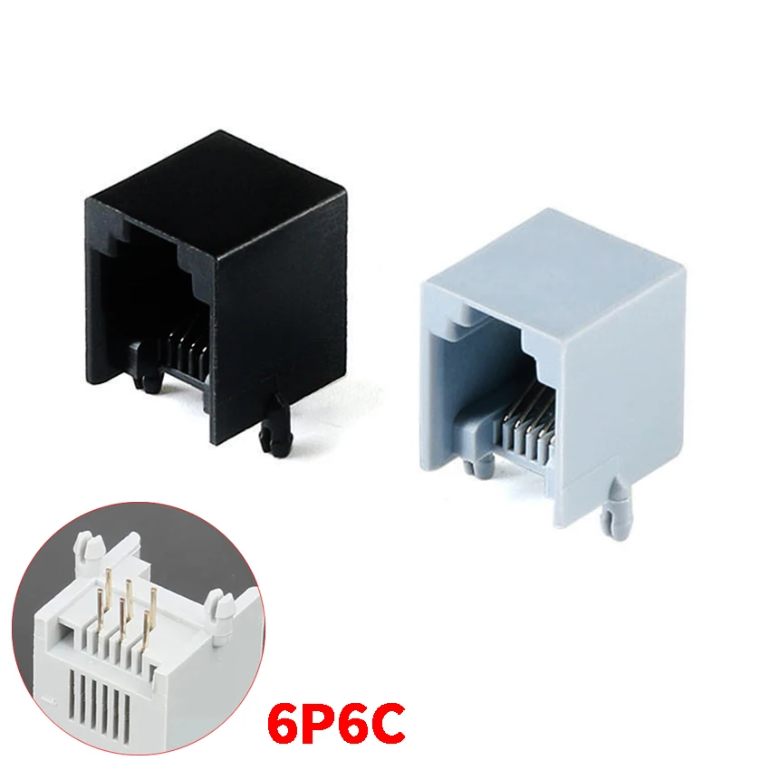 10 قطعة RJ11 6P6C PCB جبل الهاتف وحدات مقبس توصيل واجهة كريستال أنثى المقبس الهاتف ل التوصيل جاك أسود أبيض