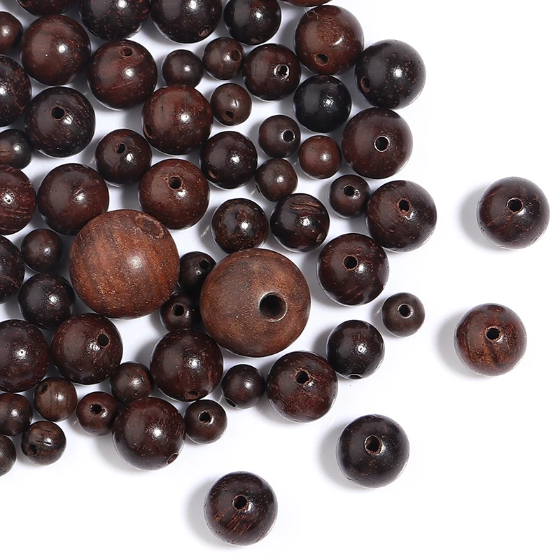 20–100 Stück natürliche runde Holzperlen, 6–15 mm, dunkelbraunes Holz, lose Perlen für Schmuckherstellung, DIY-Armbänder, Halsketten-Zubehör