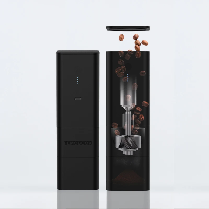 2026 sell FEMOBOOK A2 USB electric grinder portable rechargeable grinder with 7core burr Magnetic attraction design 4000mah batt