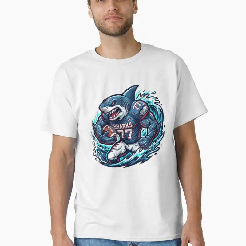 Great White Shark American Football Mascot Aggressive Sports Design Classic T-Shirt