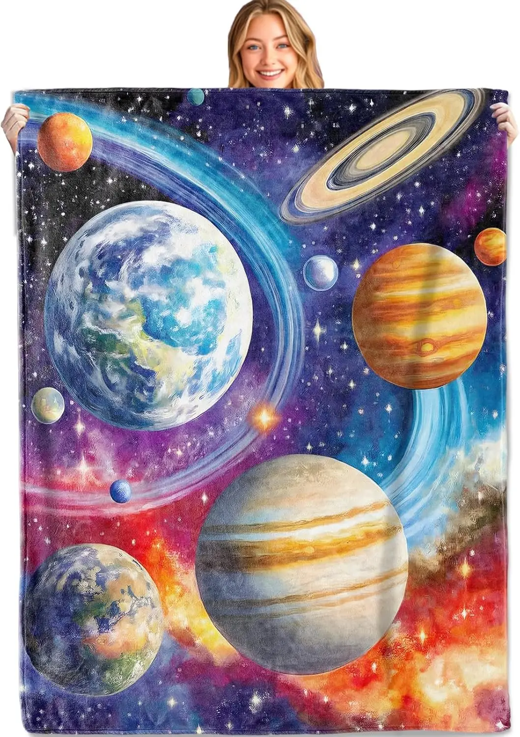 Solar System Galaxy Throw Blanket,Lightweight Flannel,Planet Star Nebula Blankets - Gifts for Girls Boys,Astronomy Lover,for