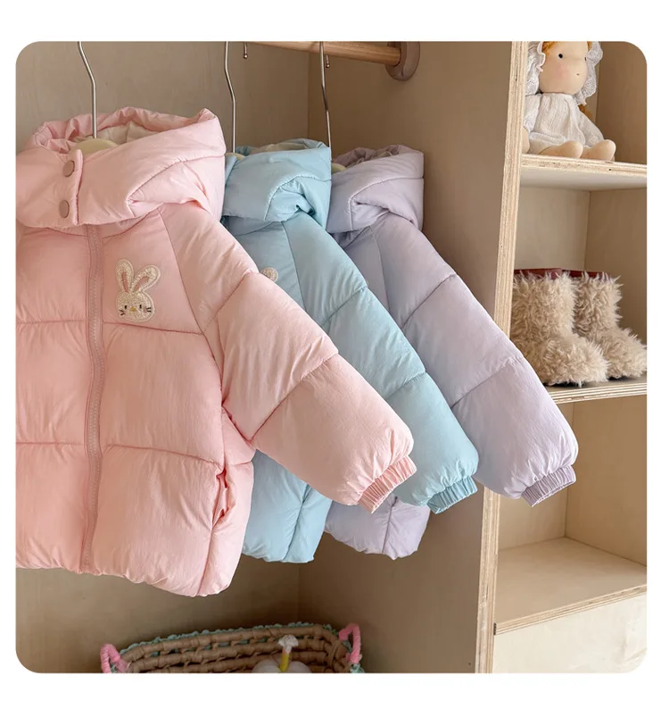 Kleinkind Mädchen Kapuzen-Steppjacke 2026 Herbst Winter Baby Kinder Niedliche Hasen-Handtuch-Stickerei Reißverschluss Warme Dicke Oberbekleidung – Detail 6