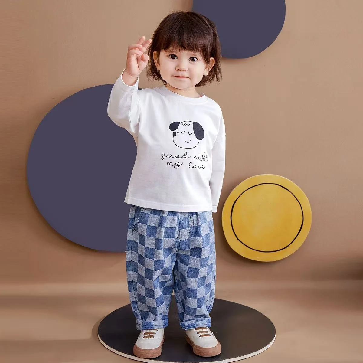 

2026 Spring New 1-6Y Children Jeans Boys Denim Pants Mid Waist Girls Trousers Fashion Kids Plaid Pants