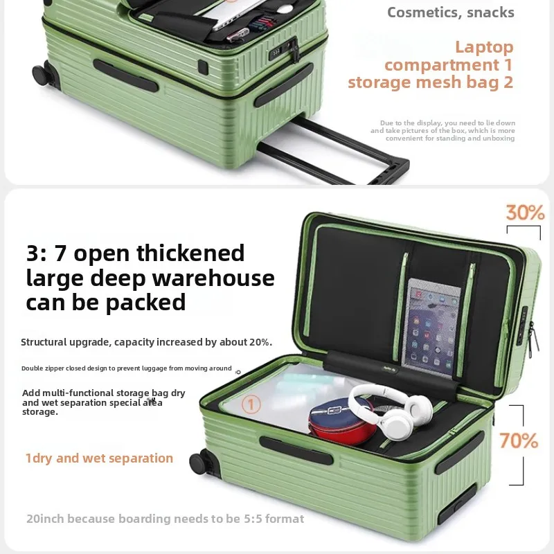 Front open suitcase for boys 20-inch new multi-functional 28-inch large-capacity tie rod password suitcase for women