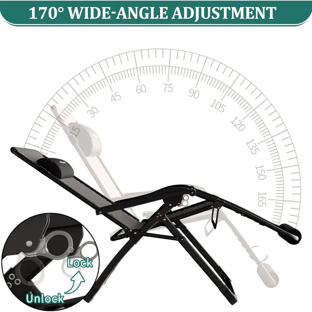 Sedia a gravità zero oversize 33 pollici XXL Sedia reclinabile da patio con cuscino, poltrona reclinabile pieghevole da esterno con cuscini | Portabicchieri | Piede