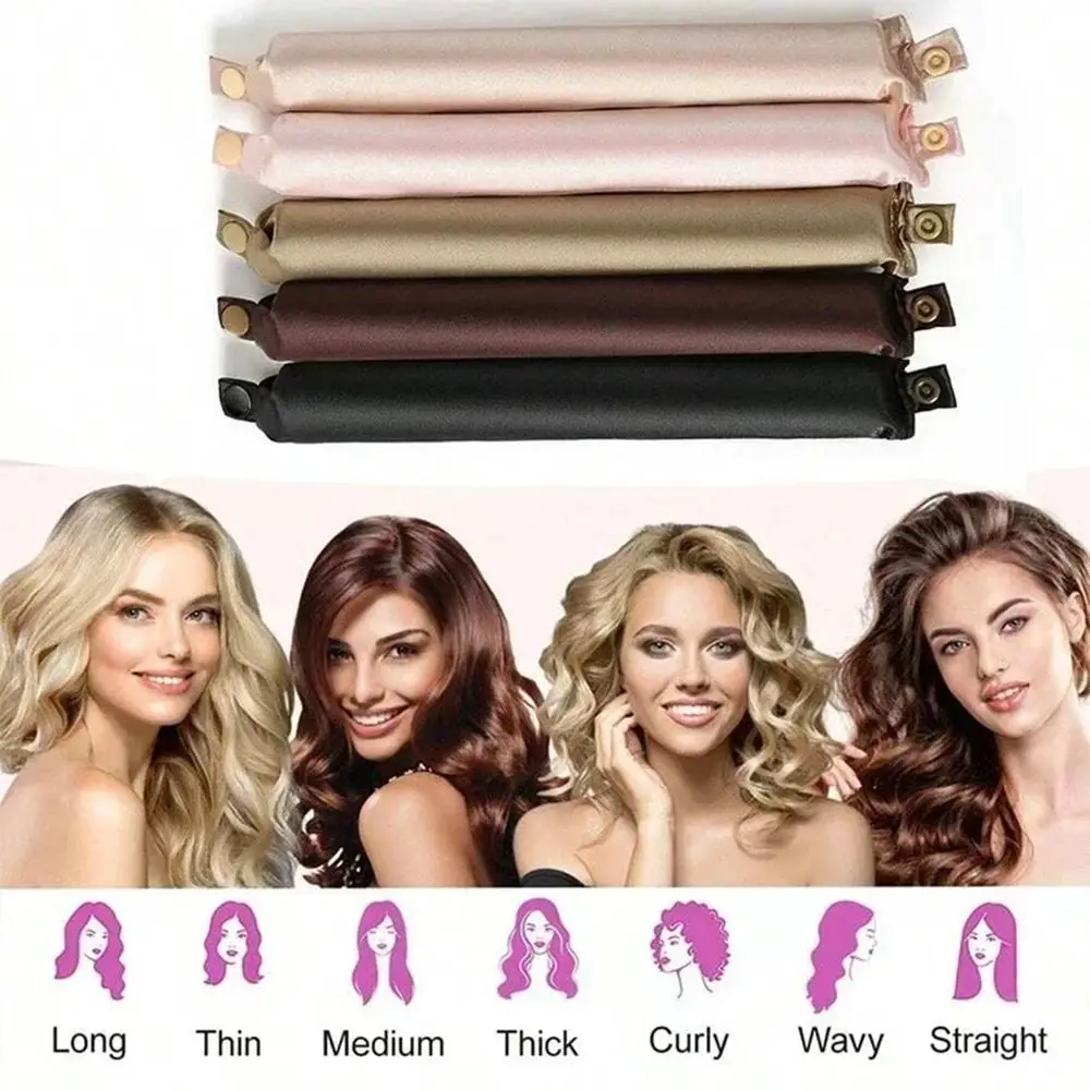 5pcs Heatless Curling Rod Set with Satin Bonnet  Hair Curlers Headband for Long Soft Flexi Rods for Lazy Curls Sleeping Hair