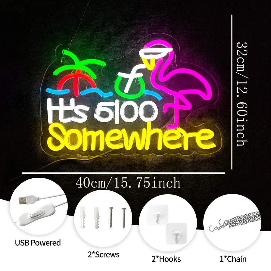 Its 5 O'clock Some Where Neon Sign for Wall Decor USB Powered Five Oclock Bar Beer LED Light Man Cave Party Decor