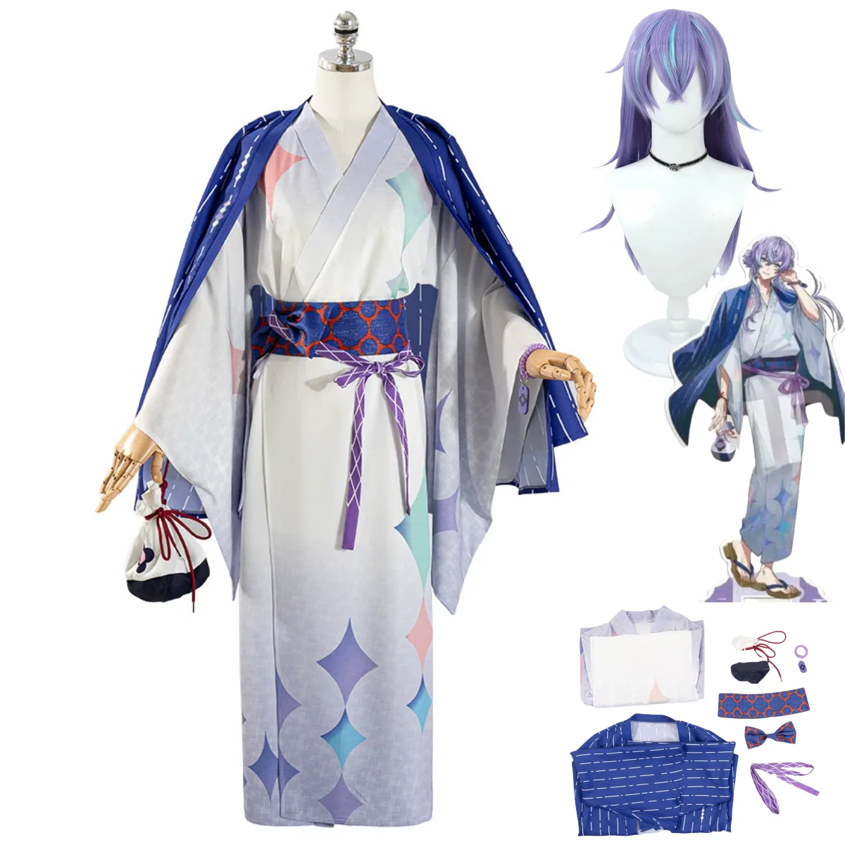 

Virtual YouTuber Hoshirube Sho Cosplay Costume VTuber NIJISANJI Japanese Style Kimono Wig Woman Halloween Carnival Suit