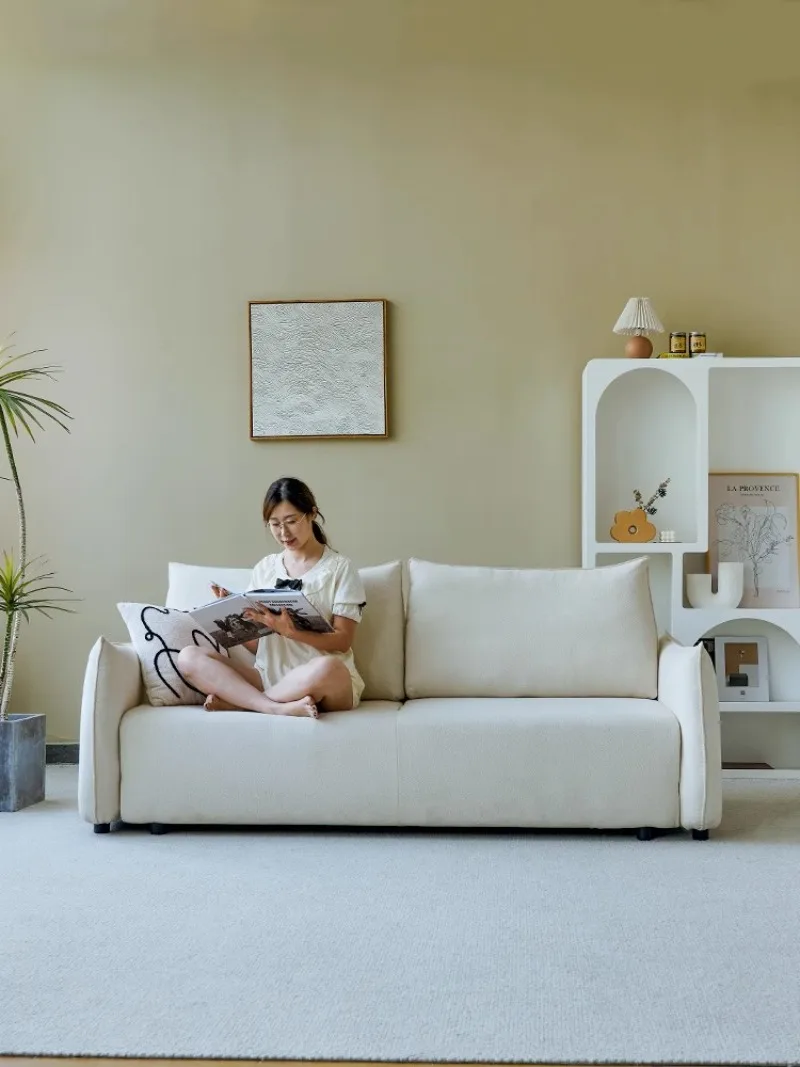 Cream wind removable lamb wool, storage sofa bed small apartment, living room three-person dual-use, sofa multi-function